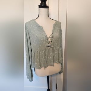 NWOT SO Brand long sleeve top with lace-up tie on bodice. Size Medium.